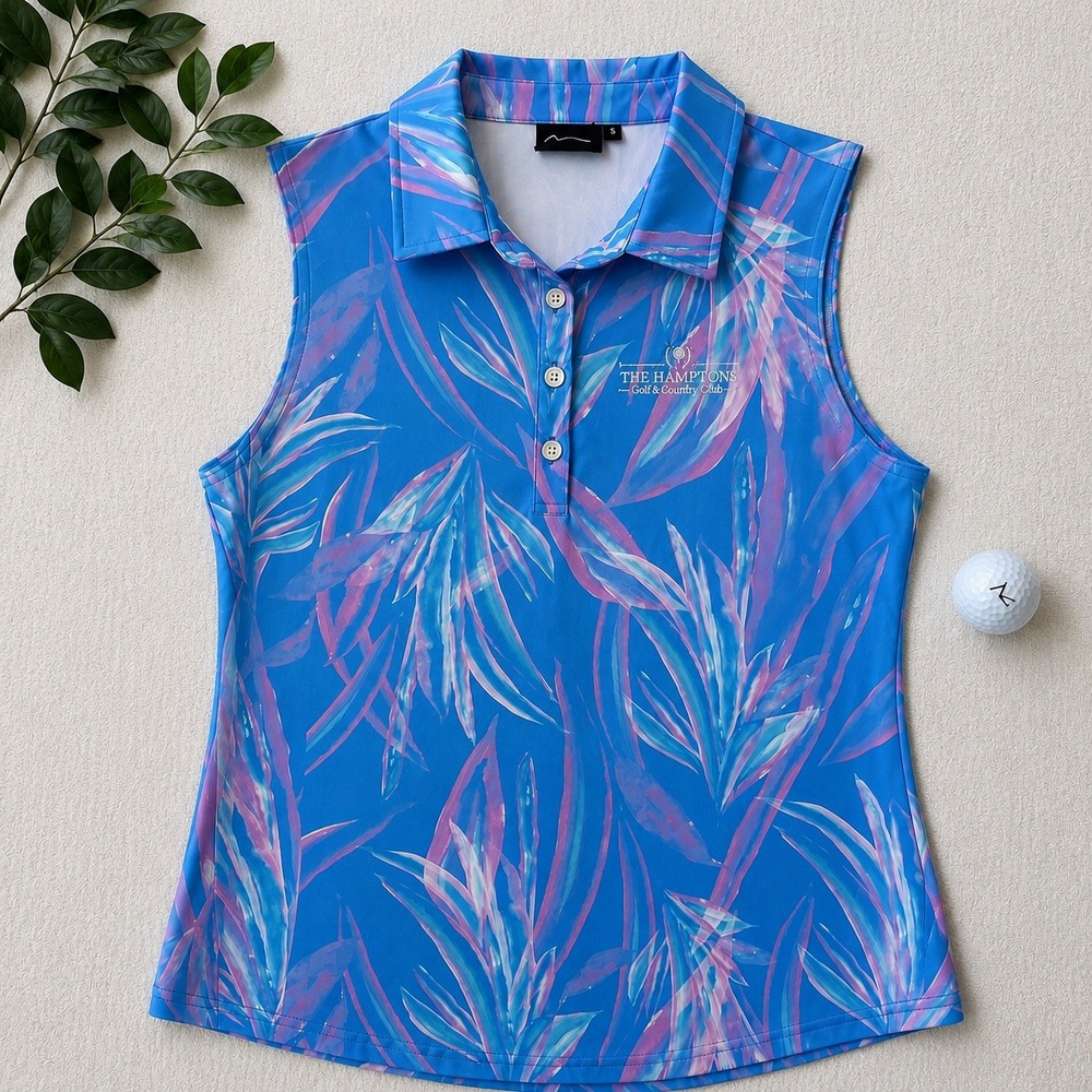 Sunday Swagger Polo Shirt S Blue Pink Sleeveless Golf Hamptons Country ClubC